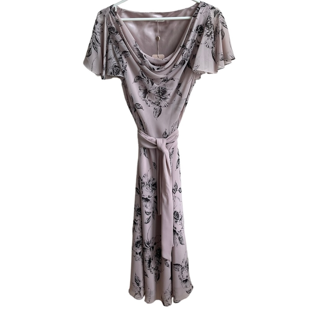 Jacques Vert Flutter Sleeve Belted Flowy Floral Dress